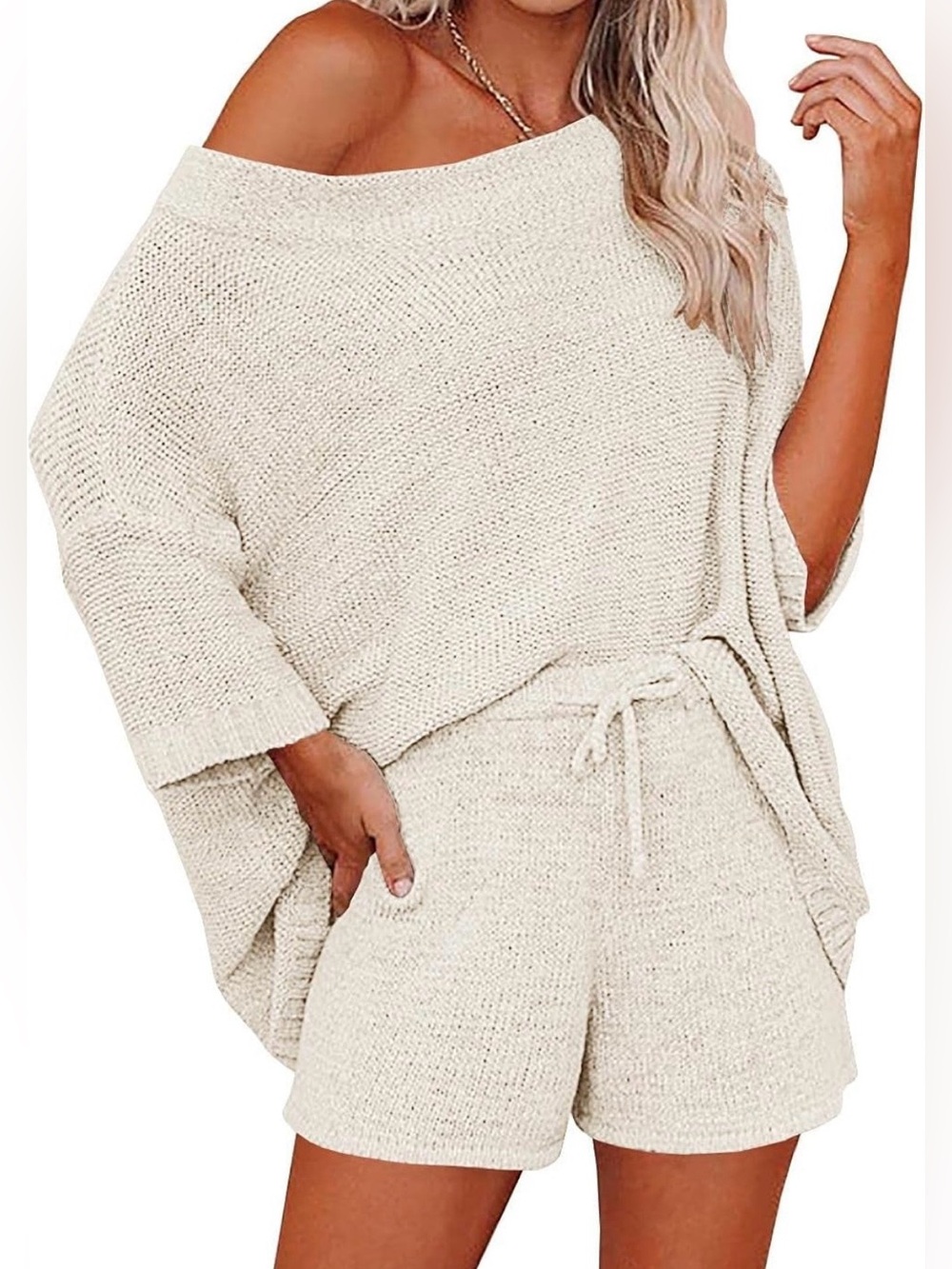 MAFULUS Cozy Knit Two-Piece Lounge Set - Cream